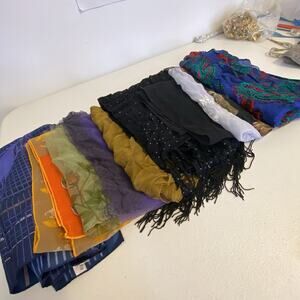 Vintage Scarf LotOf10 Mixed Size Brand Silk Polyester Rayon Accessory Collection